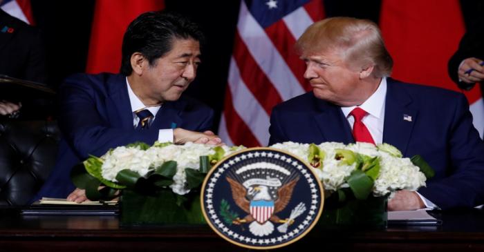 U.S. President Trump meets with Japan's Prime Minister Abe in New York City, New York