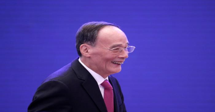 Chinese Vice President Wang Qishan arrives for the 2019 New Economy Forum in Beijing