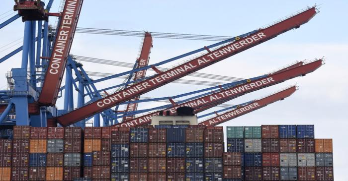 Containers are seen at the loading terminal Altenwerder in the harbour of Hamburg