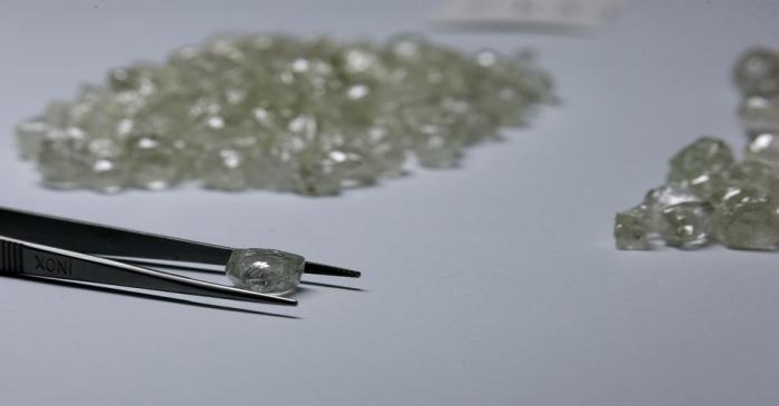 FILE PHOTO: Diamonds are displayed during at the De Beers Global Sightholder Sales (GSS) in