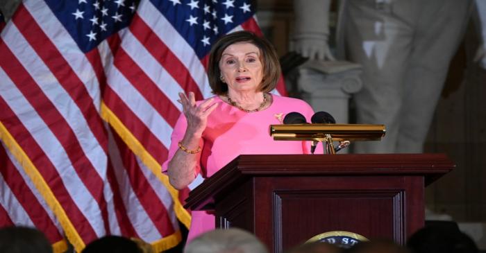 Speaker of the House Pelosi speaks at the unveiling of the congressional portrait of Former