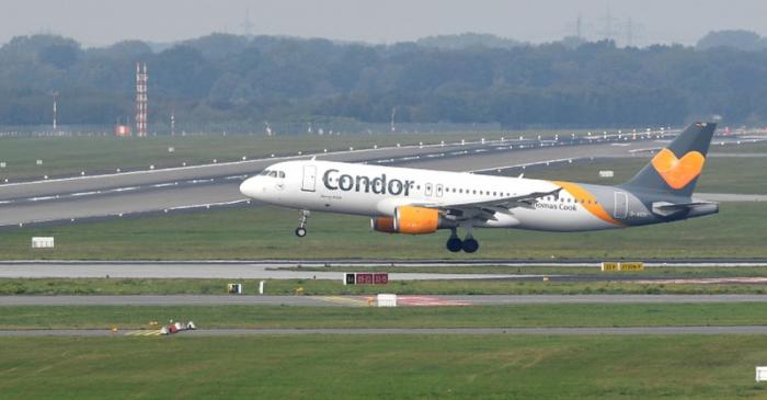 An Airbus A320 of Condor Airlines lands at the airport in Hamburg