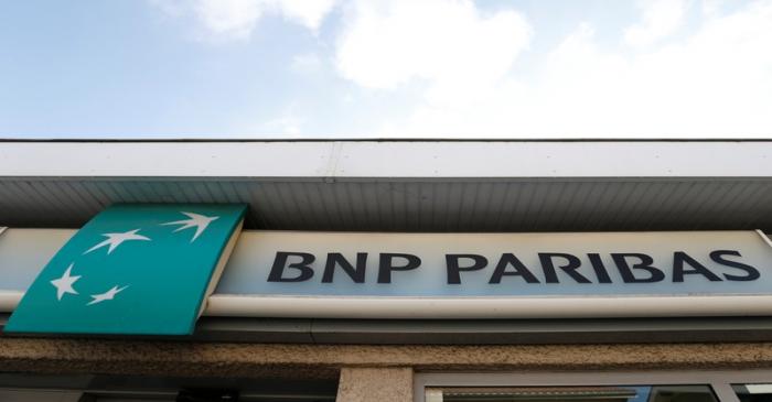 BNP Paribas logo is seen outside a bank office in Bordeaux