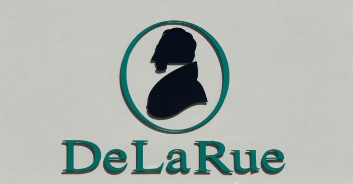 FILE PHOTO: The corporate logo of De La Rue is seen at De La Rue Malta at Bulebel Industrial