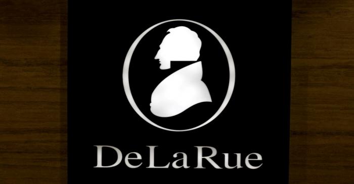 FILE PHOTO: The corporate logo of De La Rue is seen at De La Rue Malta at Bulebel Industrial