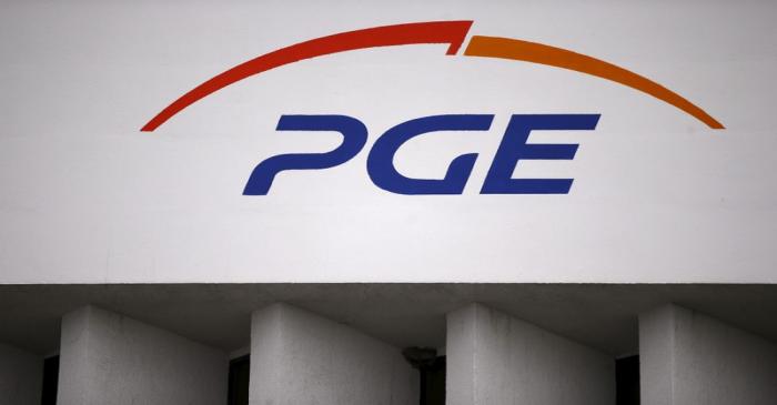 FILE PHOTO: The logo of PGE Group is seen on their building at the Belchatow Coal Mine, biggest