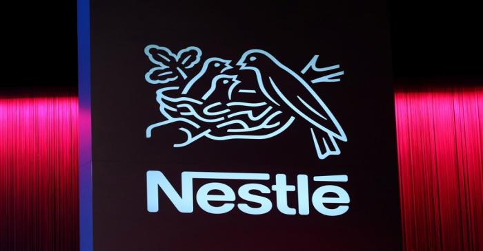 A logo is pictured during the 152nd Annual General Meeting of Nestle in Lausanne