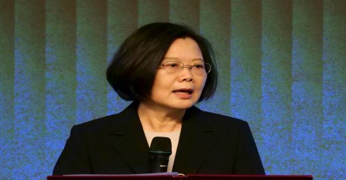FILE PHOTO: Taiwan's President Tsai Ing-wen speaks to members of the American Chamber of
