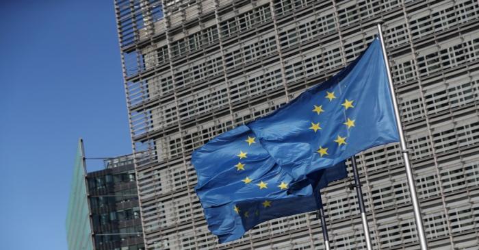 FILE PHOTO: European Flags flutter outside the European Commission's headquarters ahead of the