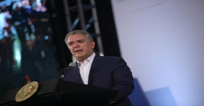 Colombia's President Ivan Duque speaks in Bogota