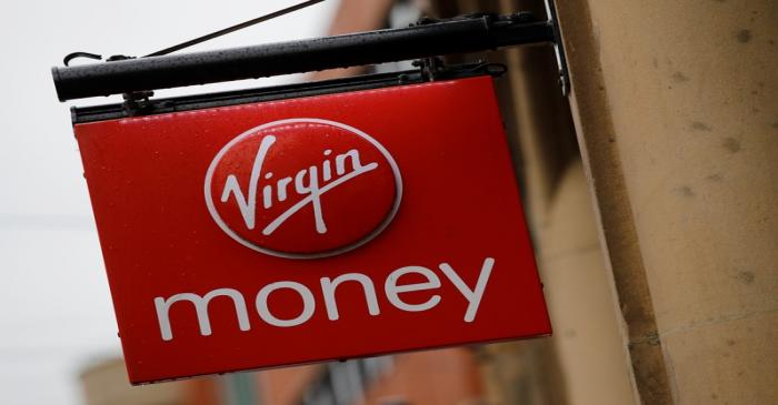 FILE PHOTO:  Signage is seen outside a branch of Virgin Money in Manchester