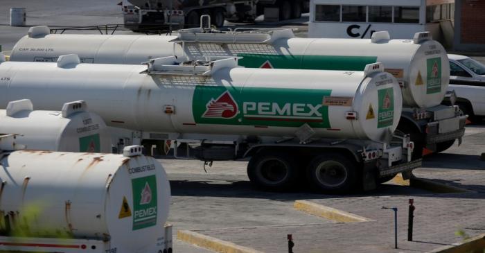 Tanker trucks of Mexican state oil firm Pemex's are pictured at Cadereyta refinery in Cadereyta