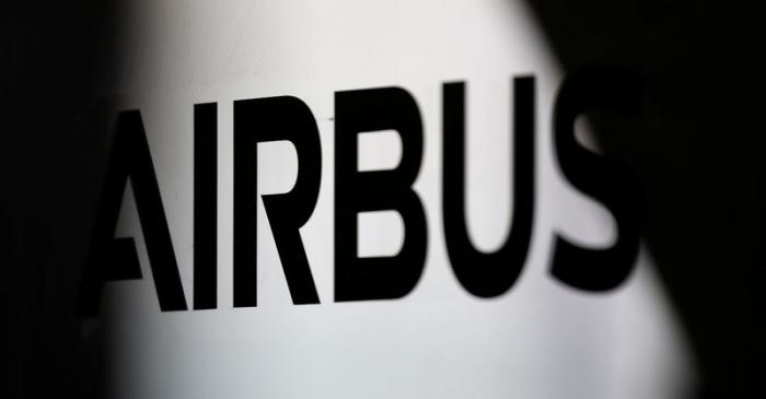 The logo of Airbus is pictured at the aircraft builder's headquarters of Airbus in Colomiers