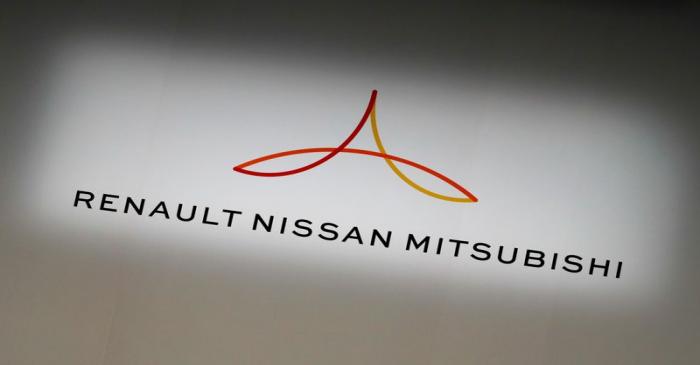 FILE PHOTO: Renault-Nissan-Mitsubishi The Renault-Nissan-Mitsubishi alliance logo at a joint