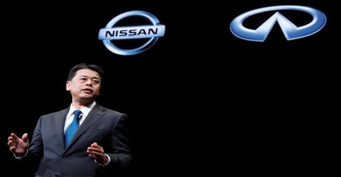 Nissan Motor's CEO Makoto Uchida speaks at a news conference in Yokohama