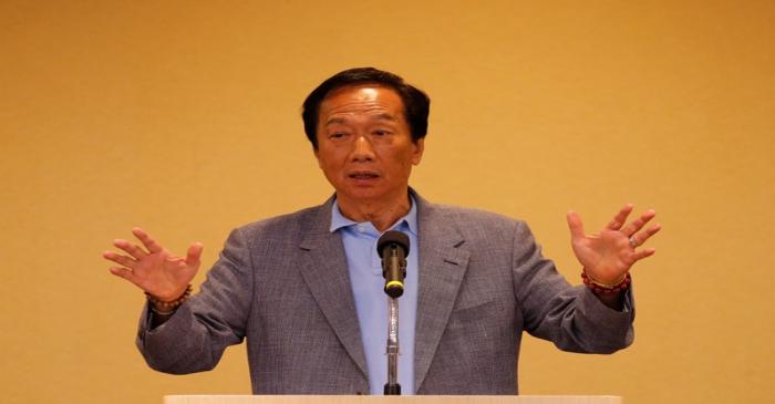 Foxconn Technology Group founder and chairman, Terry Gou, speaks during a news conference in