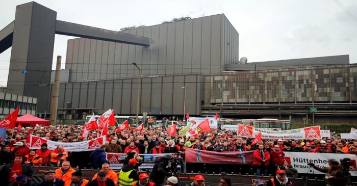 ThyssenKrupp AG workers protest in Duisburg