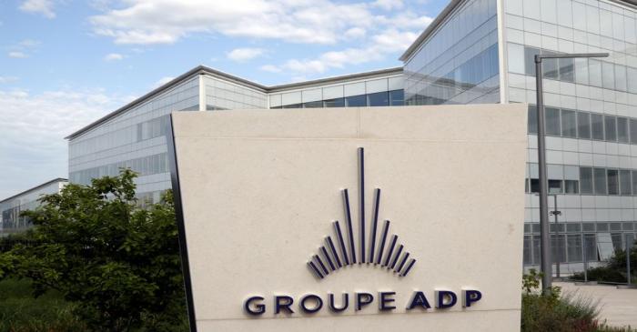 FILE PHOTO: A logo of Groupe ADP (Aeroports de Paris) is seen at the entrance of their