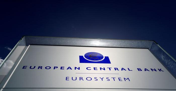 FILE PHOTO: The logo of the European Central Bank (ECB) is pictured outside its headquarters in