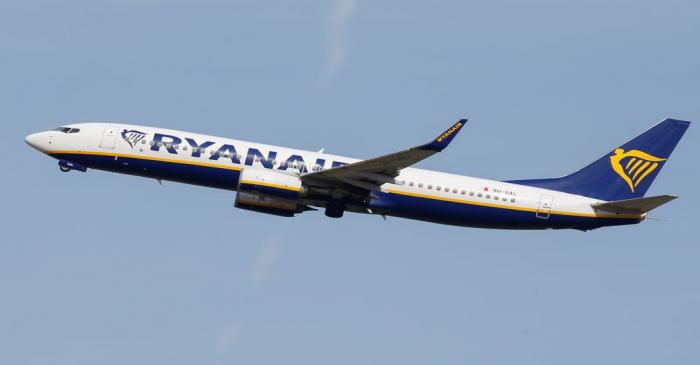 A Ryanair aircraft takes off at the aircraft builder's headquarters of Airbus in Colomiers near