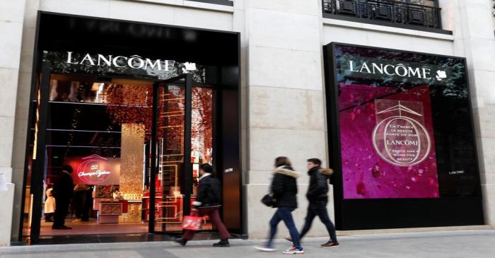 The newly-opened shop of Lancome on the Champs-Elysees avenue in Paris