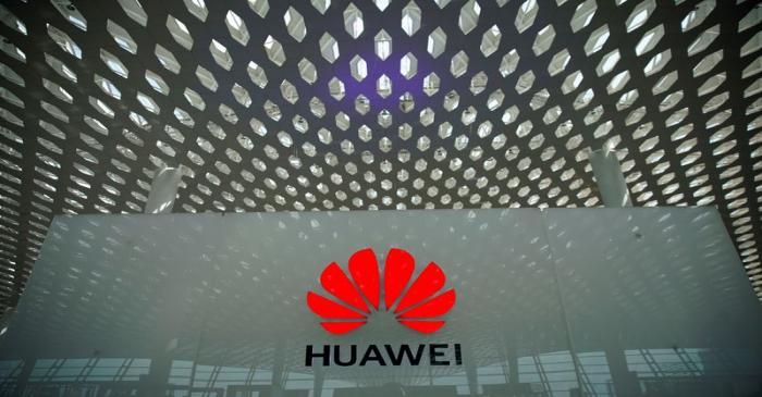 FILE PHOTO: A Huawei company logo at the Shenzhen International Airport