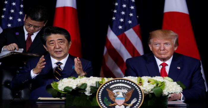 Japan's Prime Minister Abe meets with U.S. President Trump in New York City, New York