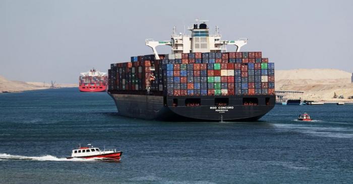 FILE PHOTO: Container ship RDO Concord sails through the Suez Canal as Egypt celebrates the