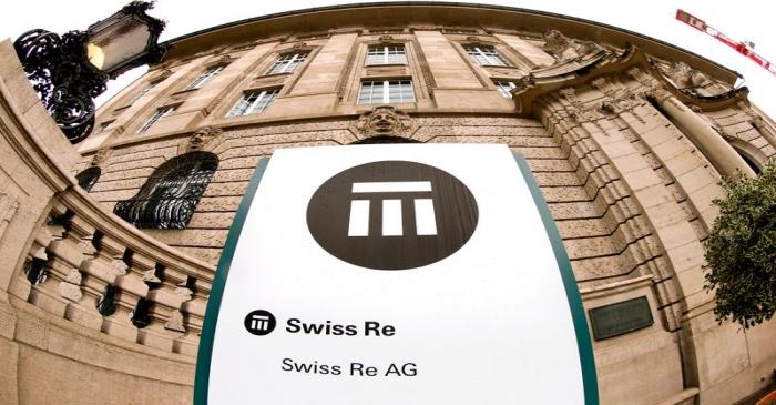 The logo of Swiss insurer Swiss Re is seen in front of its headquarters in Zurich