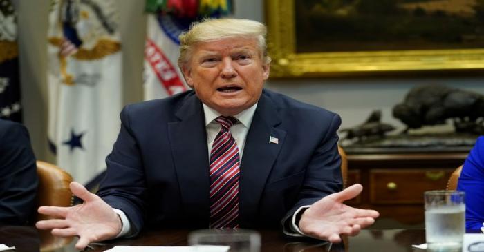 U.S. President Donald Trump speaks to reporters during roundtable on small business at the