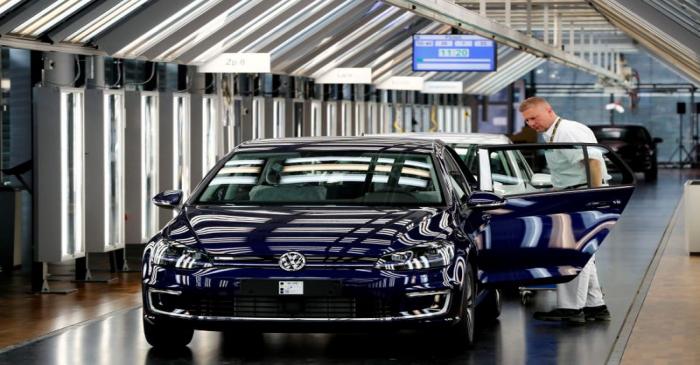 FILE PHOTO: Final checks on an e-Golf electric car at a VW plant in Dresden
