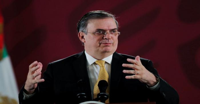 Mexico's Foreign Minister Marcelo Ebrard speaks during the daily news conference at National