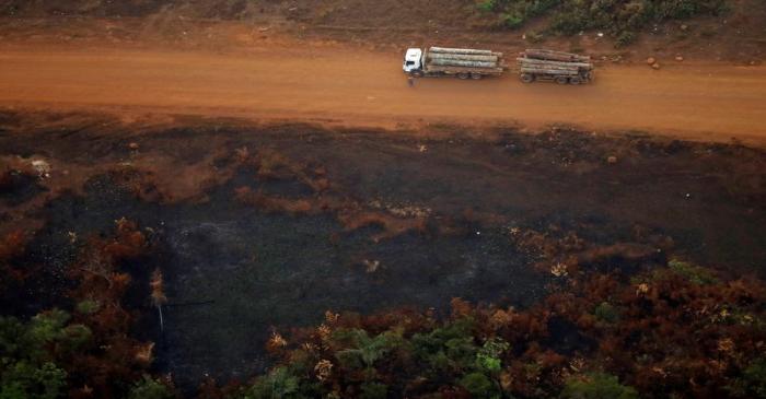 FILE PHOTO: A truck loaded with logs cut from an area of the Amazon rainforest is seen near