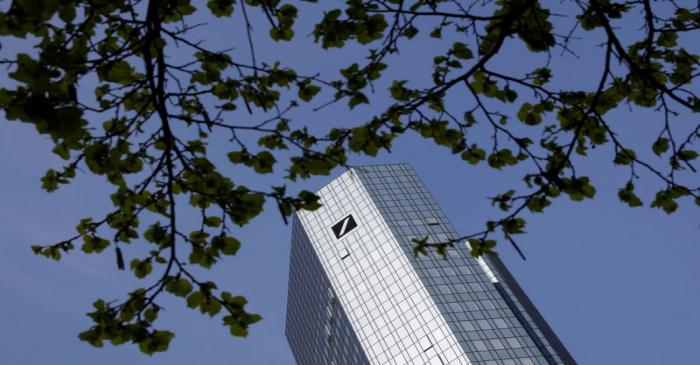 The headquarters of Germany's largest business bank Deutsche Bank AG is pictured on a sunny day