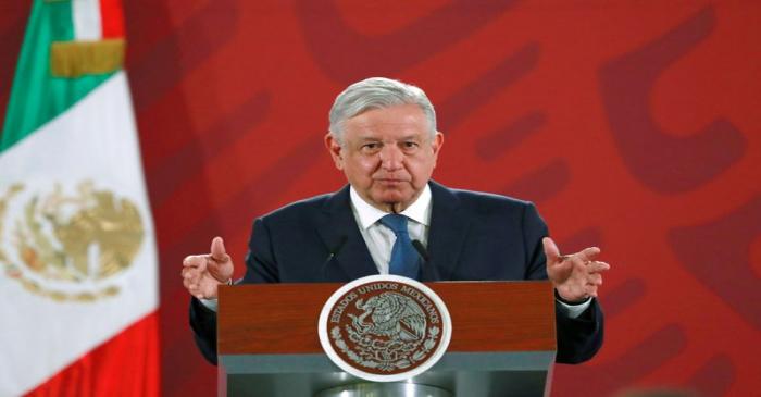 Mexico's President Andres Manuel Lopez Obrador attends a news conference at the National Palace