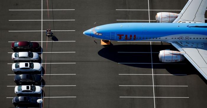 FILE PHOTO: A grounded TUI Airways Boeing 737 MAX aircraft is seen parked at a Boeing employee
