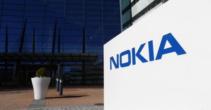 A Nokia logo is seen at the company's headquarters in Espoo