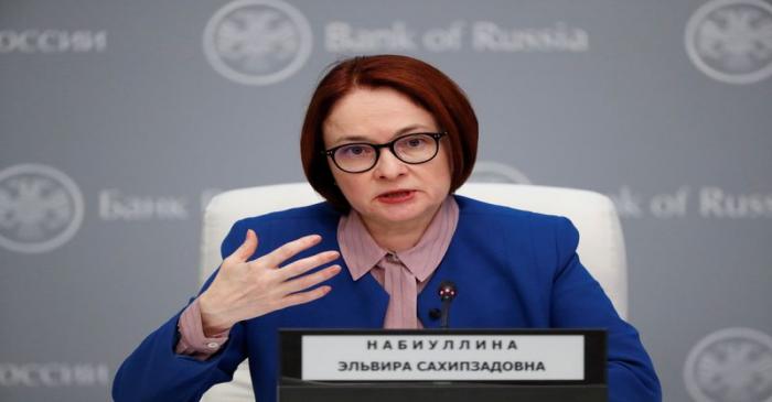 Russian Central Bank Governor Nabiullina attends a news conference in Moscow