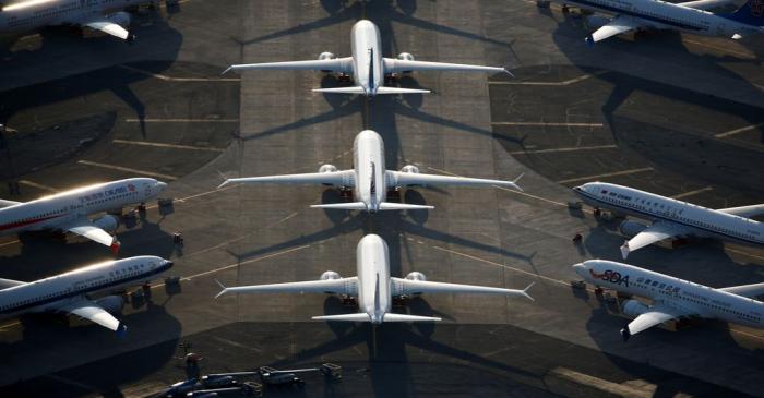FILE PHOTO: An aerial photo shows Boeing 737 MAX aircraft at Boeing facilities at the Grant