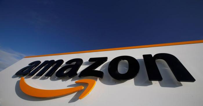 The logo of Amazon is seen at the company logistics centre in Boves