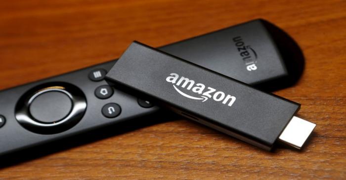 FILE PHOTO:  The new Amazon Fire TV is displayed during a media event introducing new Amazon