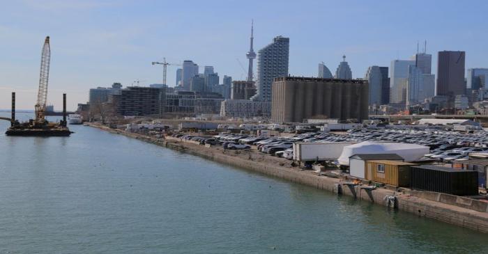 FILE PHOTO: The downtown skyline and CN Tower are seen past the eastern waterfront area of