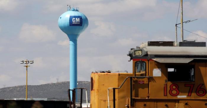 The GM logo is pictured at the General Motors Assembly Plant in Ramos Arizpe