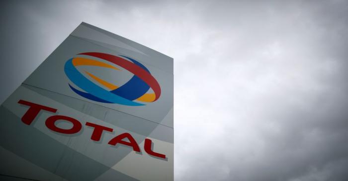 FILE PHOTO: The logo of the French oil giant Total Refinery is seen in Donges
