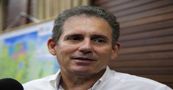 Rudolf Elias, director of Suriname's state-owned oil company Staatsolie, talks to the media