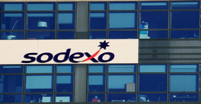 FILE PHOTO: The logo of French food services and facilities management group Sodexo is seen at