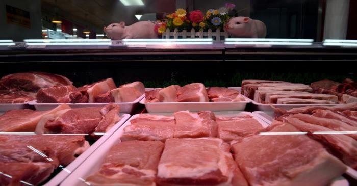 FILE PHOTO: Pork for sale is seen at a Walmart in Beijing