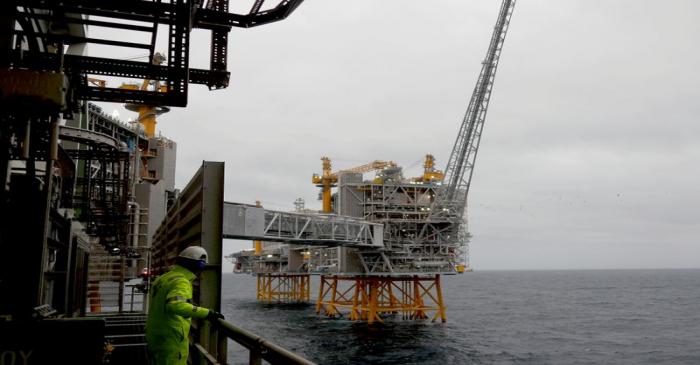 FILE PHOTO: A general view of the Johan Sverdrup oilfield platforms in the North Sea