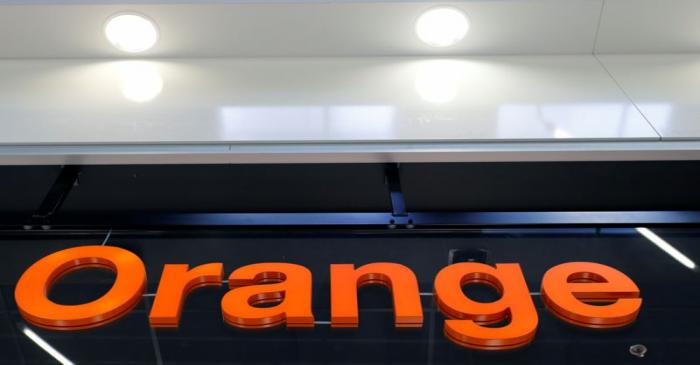 The logo of French telecoms operator Orange is pictured in a retail store in Bordeaux