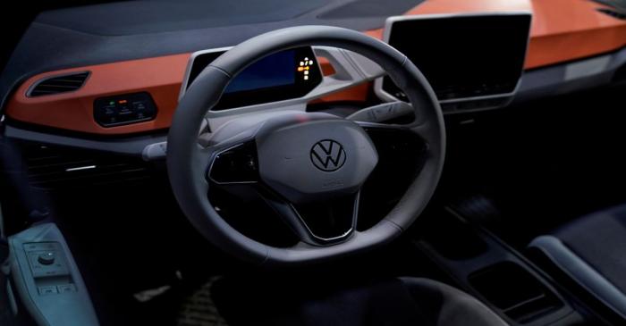 FILE PHOTO: The interior of a Volkswagen electric ID car is seen during a construction